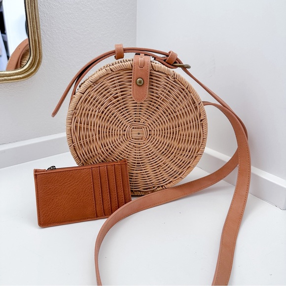 Universal Thread Bags Wicker Rattan Round Drum Summer Crossbody Bag With Matching Wallet